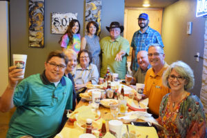 L-R: Ty Gipson, Cathy Payne, Mickie Ross, Mariah Janes, Owner Misty Janes, Dale Ross, Owner Lex Janes, Mike Payne, Ben and Kim Daniel.